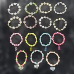 キッズ　カラフル　子供用　ビーズブレスレット　１５個セット　ハート　くま　星