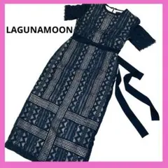 最終価格♡ラグナムーン　ジオメトリックレースワンピース　半袖　黒　36