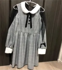 【本日限定値下げ】夢展望　選べる丈丸襟ワンピース　チェック　ひざ上丈　Lのサムネイル