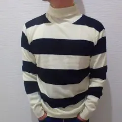 MEN'Sタートルネックボーダーニット