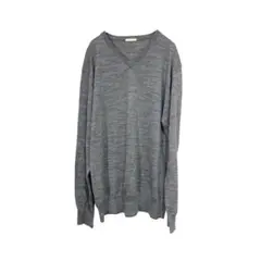 GU Vネックニット セーター 長袖 ウール混 大きいサイズ（XL）杢グレー