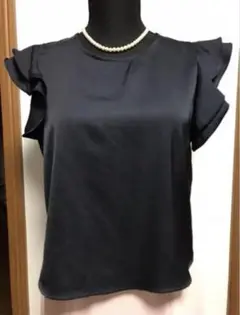 ZARA BASIC トップス ブラウス　『ネイビー』　サテン光沢