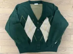 ダークグリーン ダイヤモンド柄 カーディガン M
