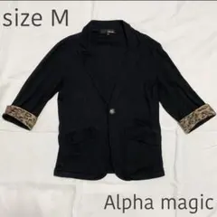 Alpha magic メンズテーラードジャケット 豹柄 ヒョウ柄 7分袖 黒のサムネイル