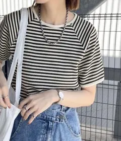 ストライプ 半袖ニットTシャツ
