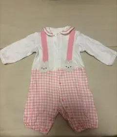 西松屋ウサギギンガムチェック長袖ロンパース カバーオール60-70cm 綿100