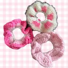 ハンドメイド シュシュ 編み物 ヘアアクセサリー