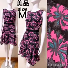 新品 milly ミリー フローラルプリント ラッフルフリル ワンピースドレスM