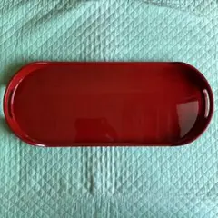【未使用品】うるし塗　朱　長角トレー　コーヒートレー　小判形　長手盆　箱付