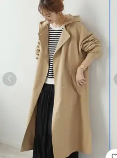 Simplicite フード取り外しノーカラーコート　ベージュ