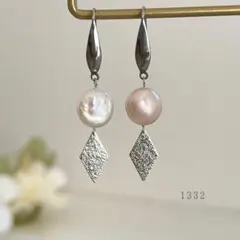 高級淡水パール・コインパール　ピアス　サージカルステンレス　フック