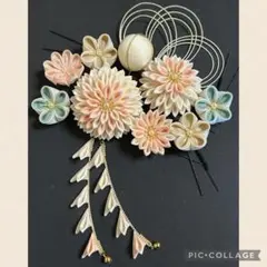 つまみ細工　髪飾りセット⑥ サーモンピンク　七五三　成人式　卒業式　結婚式