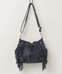 【Beaure】本革フリンジバッグ　ネイビー　ショルダーバッグ