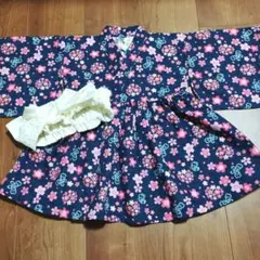 ワンピース 浴衣 蝶々柄 90cm リボン帯付き