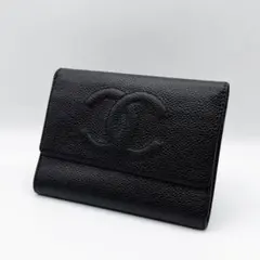 CHANEL　シャネル　キャビアスキン　三つ折り　財布　ココマーク