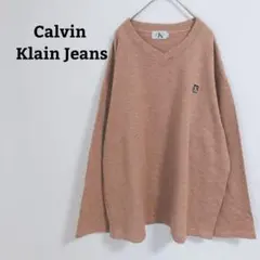 カルバンクラインジーンズ　カットソー　Vネック　刺繡　綿混　長袖　ストレッチ　Ｌのサムネイル