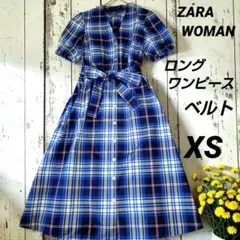 ZARA WOMAN ザラウーマン 半袖 ワンピース XS チェック柄 ベルトのサムネイル