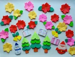 折り紙　壁面飾り　冬　クリスマス　ポインセチア　サンタクロース　ツリー 保育園