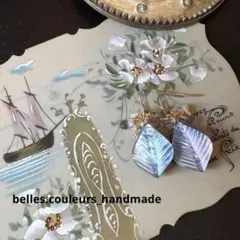 ラピスラズリ&MOP＆水晶リーフカービング＊ピアスorイヤリング