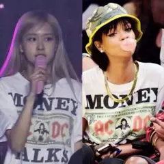 XL ACDC MONEY TALKS Tシャツ リアーナ ブラックピンク ロゼ