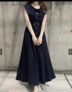 GRLベルト付きビッグカラー配色ステッチフレアワンピース[k9124c]