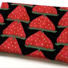 ハギレ　大きなイチゴ北欧柄レッド&ブラック　COTTON こばやし キャンバス地