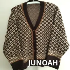 JUNOAH ダイヤ柄ニットカーディガン ブラウン