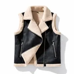 LINÉ シープボア ライダースコットンベスト（ブラック）