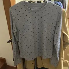 グレー ドット柄 長袖Tシャツ