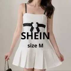 タグ付美品　SHEIN シーイン　キャミワンピ　白　M フレア　リボン