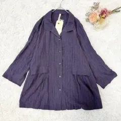 ✨新品タグ付き✨アッシュイデアル　シャツ　長袖　ビッグシルエット　ネイビー　Lのサムネイル