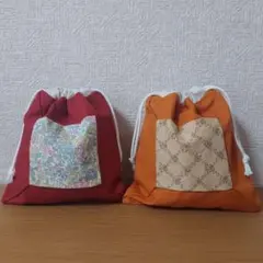 【2点セット】ハンドメイド　巾着ポーチ　巾着袋　小物入れ　ミニ巾着袋