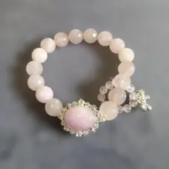 天然石 多面カットローズクォーツ パーツ付ブレスレット