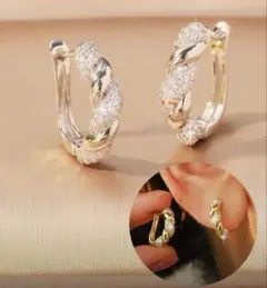 ラスト1点【新品】ゴージャスツイストフープピアス キラキラ シルバー