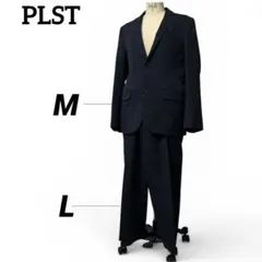 【美品】PLST メンズスーツ上下セット ネイビー チェック(上M・下L)