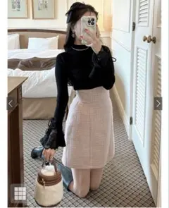 GRL ハイウエストツイードタイトミニスカート gc224