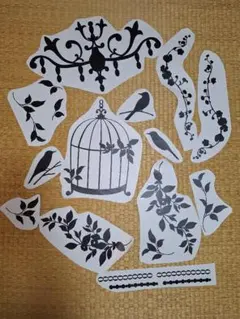 ステッカー　ウォールステッカー　鳥　鳥かご　シャンデリア　黒