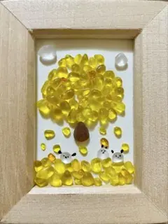 シーグラスアート　秋がいっぱい　シマエナガ
