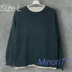 MinoriTY ダークグリーン クルーネックニット