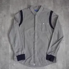 00s adidas ストライプシャツ リブ 比翼ボタン ネイビー コットン