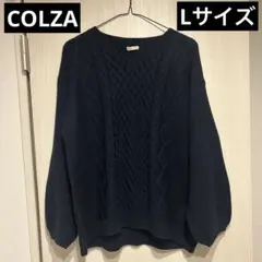 【COLZA】ネイビー ケーブルニットセーター Lサイズ