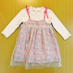 アプレレクール 花柄 ワンピース 80 ピンク チュール 長袖