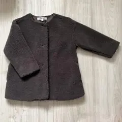 GLOBAL WORK ダークブラウン ノーカラー ボア コート 100センチ