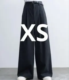 ２タックワイドストレートストライプスラックス　チャコール2024ウエストゴム無