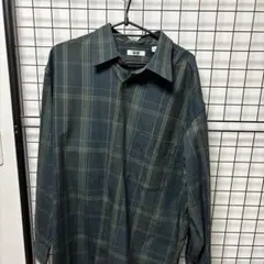 UNIQLO U グリーン系チェック 長袖シャツ 春物