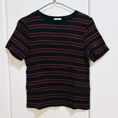 GU ボーダー柄Tシャツ　半袖　ネイビー×レッドのサムネイル