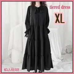 新品 ロングワンピース ティアードワンピース ボウタイ ワンピース XL