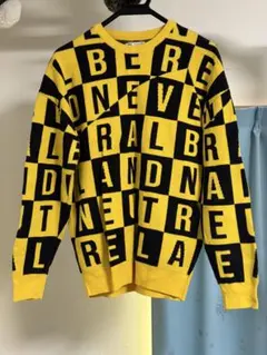 ZARA ザラ　総柄　イエロー ブラック 文字柄 ニット M セーター