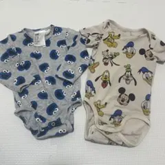H&M エルモ・ミッキーロンパースセット 4-6M