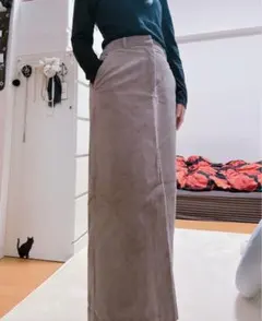 ブラウン コーデュロイ ロングタイトスカート